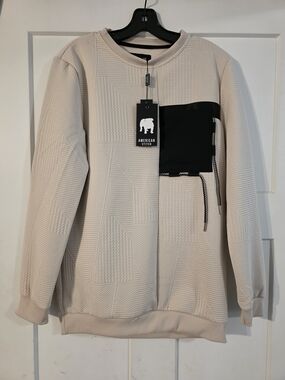 American Stitch Crewneck Sweater Beige with Black Pocket
